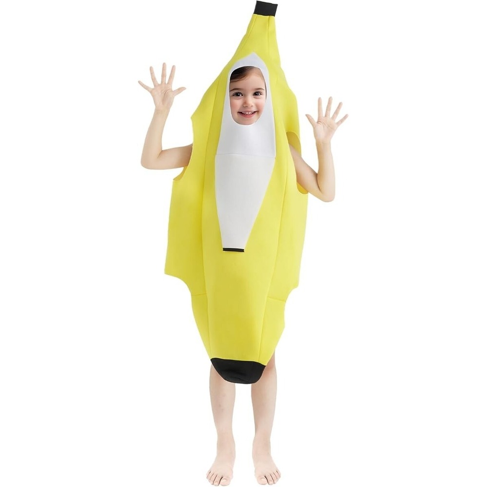 Kids Banana Costume Boys Girls Halloween Fruit Cosplay Dress Up 5-10T Yellow
